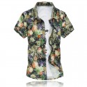 Camisa Masculina Moda Verão Praia Estilosa Fios Dourado Estampa Floral