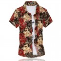 Camisa Masculina Moda Verão Praia Estilosa Fios Dourado Estampa Floral