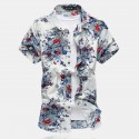 Camisa Branca Floral Masculina Moda Praia Primavera Verão Manga Curta