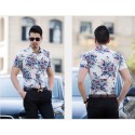 Camisa Branca Floral Masculina Moda Praia Primavera Verão Manga Curta