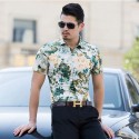 Floral Print Green Fashion Beachwear Men Shirt Short Sleeve Holiday