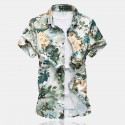 Floral Print Green Fashion Beachwear Men Shirt Short Sleeve Holiday