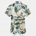 Camisa Estampa Floral Verde Moda Praia Masculina Manga Curta Férias