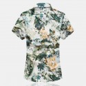 Floral Print Green Fashion Beachwear Men Shirt Short Sleeve Holiday