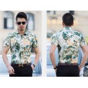 Floral Print Green Fashion Beachwear Men Shirt Short Sleeve Holiday