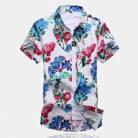 Camisa Floral Masculina Colorida Flores Moda Casual Primavera Verão