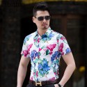 Camisa Floral Masculina Colorida Flores Moda Casual Primavera Verão