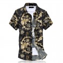 Men's Short Sleeve Printed Floral White Button