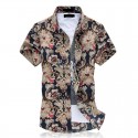 Men's Short Sleeve Printed Floral White Button