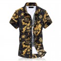 Men's Short Sleeve Printed Floral White Button