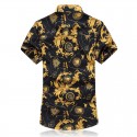 Men's Short Sleeve Printed Floral White Button