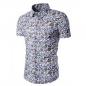 Camisa Floral Masculina Estampada de Botão Branca Casual Moda Praia