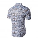 Camisa Floral Masculina Estampada de Botão Branca Casual Moda Praia