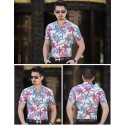 Camisa Floral Masculina Colorida Manga Curta de Botão Havaiana Férias