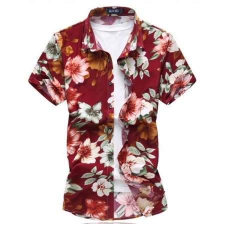 Camisa Masculina Estampada Flores Coloridas Verão Estação Praia