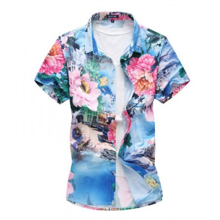 Camisa Masculina Moda Floral Estação Verão Praia Estilo Avaiano