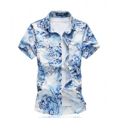 Camisa Masculina Flores Estampadas Tendencia Estação Moda