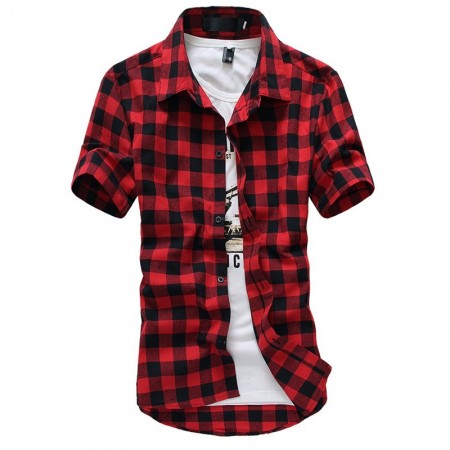 Camisa Xadrez Masculina Manga Curta Casual de Botões Moda Verão