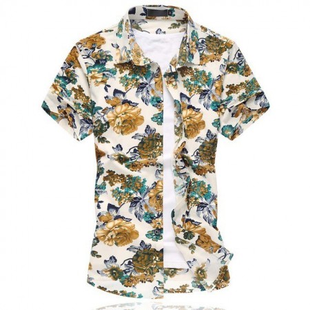 Camisa Floral Estampada Estilo Férias de Verão Havaiana Masculina