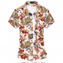 Camisa Floral Estampada Estilo Férias de Verão Havaiana Masculina