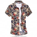 Camisa Floral Estampada Estilo Férias de Verão Havaiana Masculina