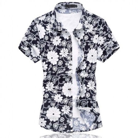 Camisa Floral Estampada Estilo Férias de Verão Havaiana Masculina