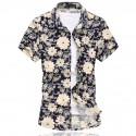 Camisa Floral Estampada Estilo Férias de Verão Havaiana Masculina