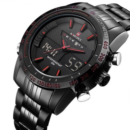 Men's Black Sport Watch in Quartz and Digital Ceramics