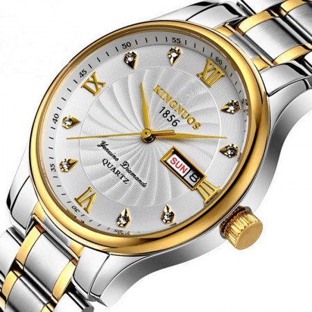 Relógio Quartzo Fino Elegante Dourado Aço Inox Presidente