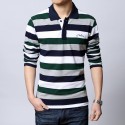 Men's Casual Shirt Polo Striped Long Sleeve Casual Winter Fashion