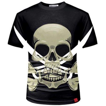 Camisa Preta Temática Caveira 3D Estampada Masculina Manga Curta