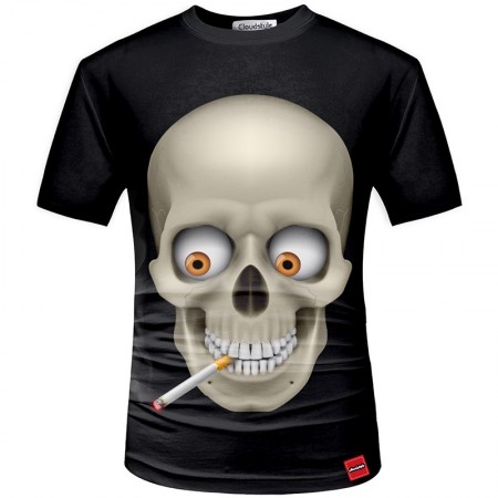 Camisa Preta Temática Caveira 3D Estampada Masculina Manga Curta