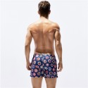 Short de Banho Masculino Curto Azul Floral Moda Praia Listras Brancas