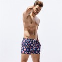 Short de Banho Masculino Curto Azul Floral Moda Praia Listras Brancas