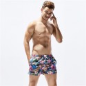 Short de Banho Masculino Curto Azul Floral Moda Praia Listras Brancas