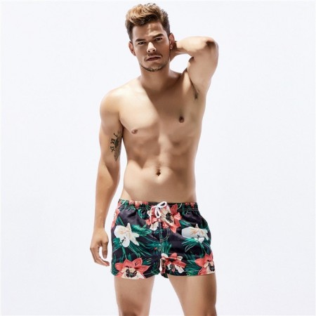 Short de Praia Listrado Marinheiro Floral Masculino Curto Branco