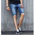 Bermuda Jeans Masculina Slim Fit Casual Azul Claro Lisa Alta Custura