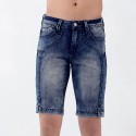 Short Jeans cor Azul Envelhecido Justo Masculino Acima do Joelho