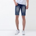 Short Jeans cor Azul Envelhecido Justo Masculino Acima do Joelho