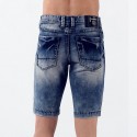 Short Jeans cor Azul Envelhecido Justo Masculino Acima do Joelho