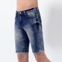 Short Jeans cor Azul Envelhecido Justo Masculino Acima do Joelho