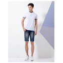 Short Jeans cor Azul Envelhecido Justo Masculino Acima do Joelho