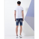 Short Jeans cor Azul Envelhecido Justo Masculino Acima do Joelho