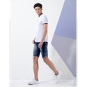 Short Jeans cor Azul Envelhecido Justo Masculino Acima do Joelho