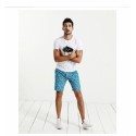 Bermuda Curta Masculino Estampada Azul E Branco Casual Moda Praia