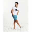 Bermuda Curta Masculino Estampada Azul E Branco Casual Moda Praia