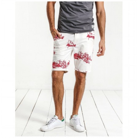 Men's Casual Bermuda Print White and Red Beach Fashion