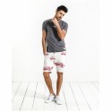 Men's Casual Bermuda Print White and Red Beach Fashion