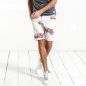 Bermuda Casual Masculina Estampada Branco e Vermelho Moda Praia