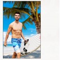 Bermuda Surfe Masculina Listrada Moda Praia Laranja e Azul